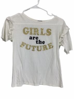 Ten Sixty Sherman White Ruffled Graphic T-Shirt L